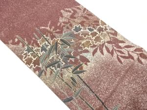 作家物　金彩竹に笹・紅葉模様袋帯